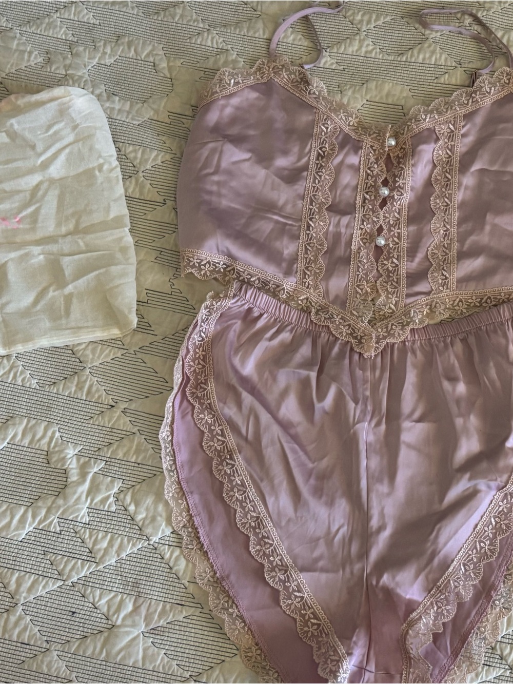 Moxy Intimates-Vintage Lace Trim Satin Cami Short Set